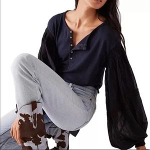 Free People Light Magic Henley Blue Shirt NEW XS